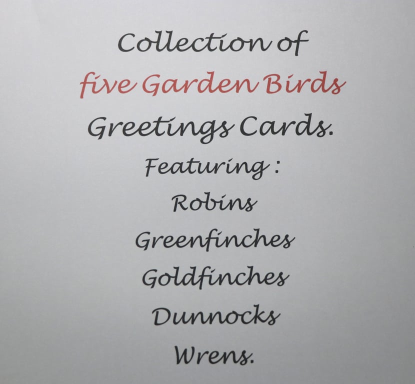 Garden Bird Collection Greetings Card - Five different birds - Blank Inside.