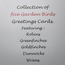 Garden Bird Collection Greetings Card - Five different birds - Blank Inside.
