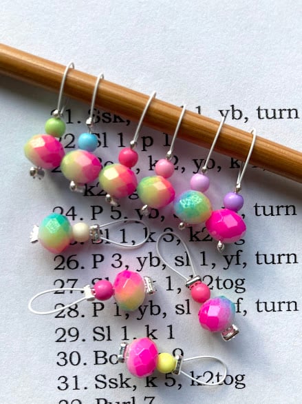 Loop stitch markers rainbow rondelle beads set of 10