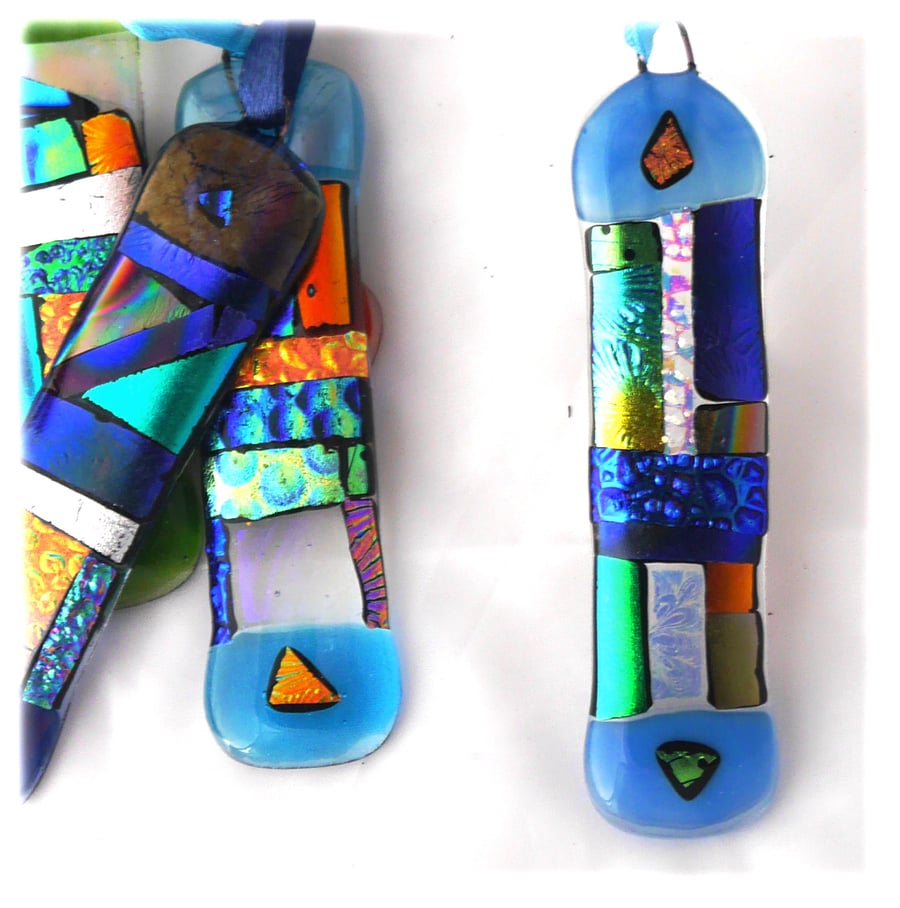 Patchwork Dichroic Treasure  Suncatcher Fused Glass 012 Sky Blue