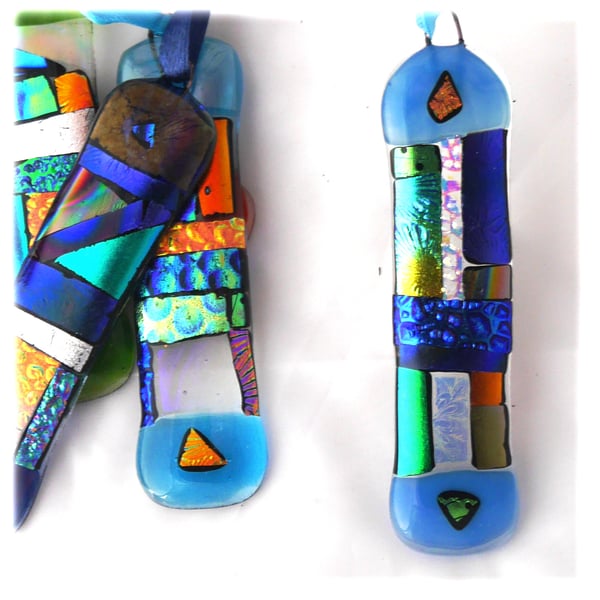 Patchwork Dichroic Treasure  Suncatcher Fused Glass 012 Sky Blue