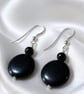 Black Agate Coin & Sterling Silver Drop Earrings – Handmade