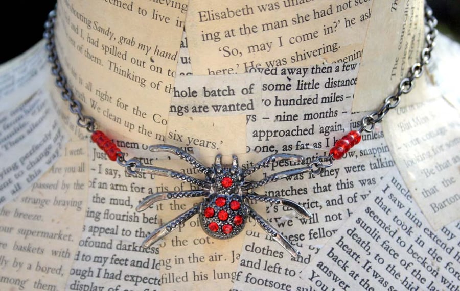 Spider Tarantula Red Bead Choker Necklace
