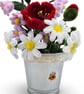 Meadow Posy in Metal Pot Red Poppy Bellflowers and White Daisies Everlastingw