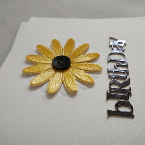 Yellow Daisy Button - Happy Birthday Card 