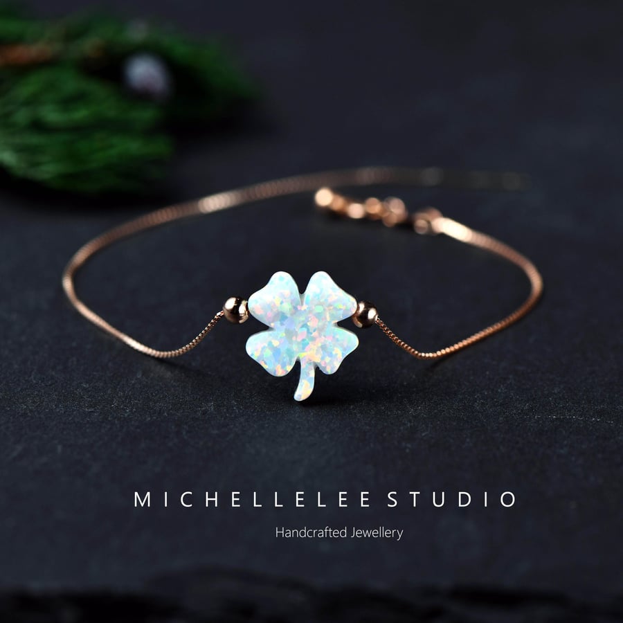 Sterling Silver Clover Bracelet With 925 Sterling Silver Chain