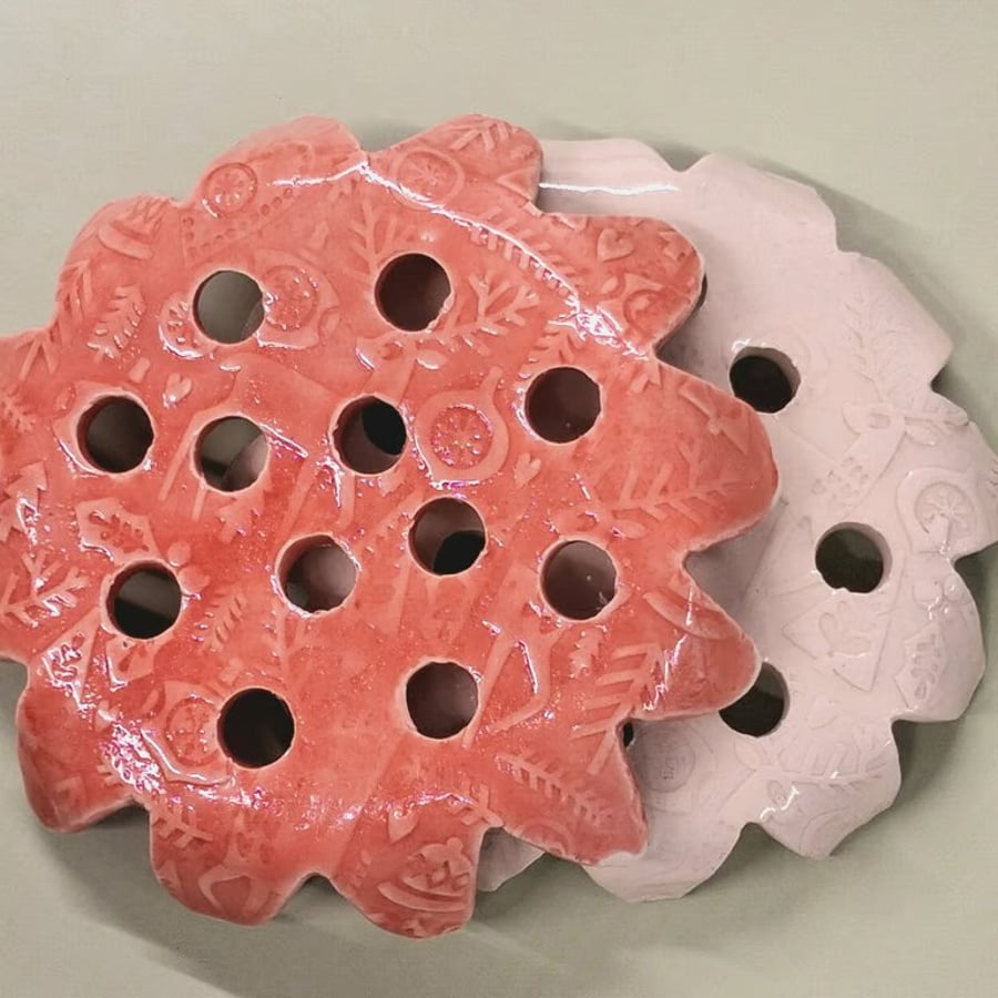 Image of Ceramic christmas print flower frog