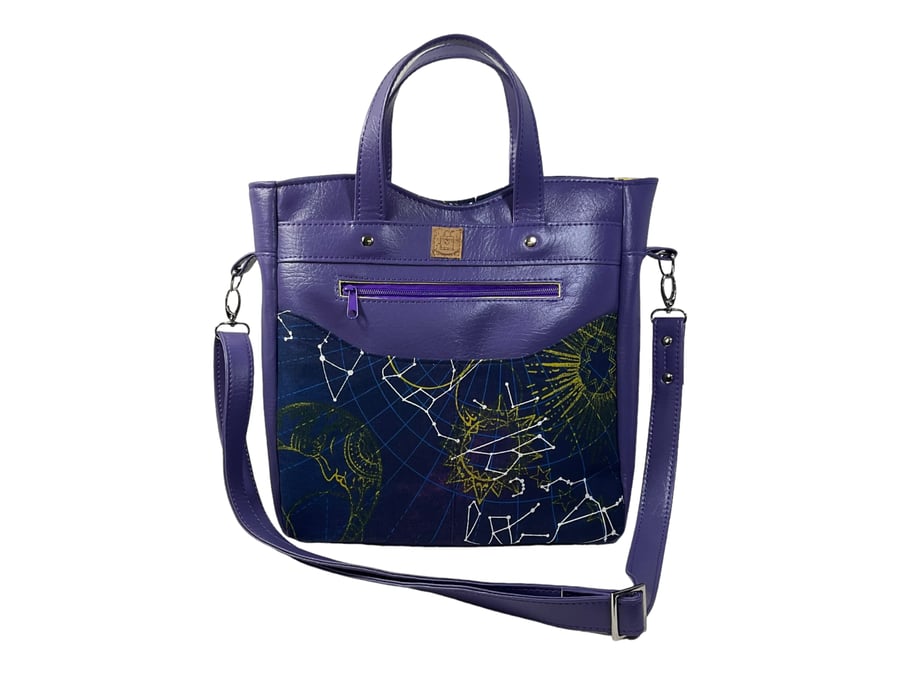 Handbag in faux leather astrological space print, ladies gift, 