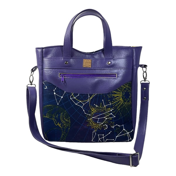 Handbag in faux leather astrological space print, ladies gift, 