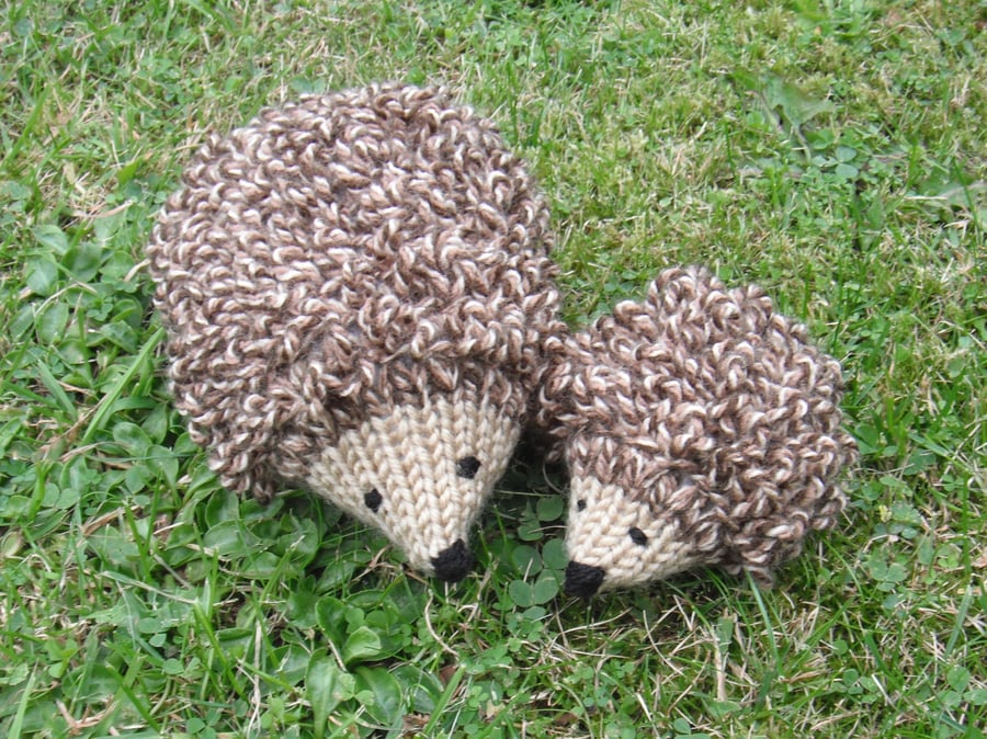 Hand Knitted  Mummy and Baby Hedgehog