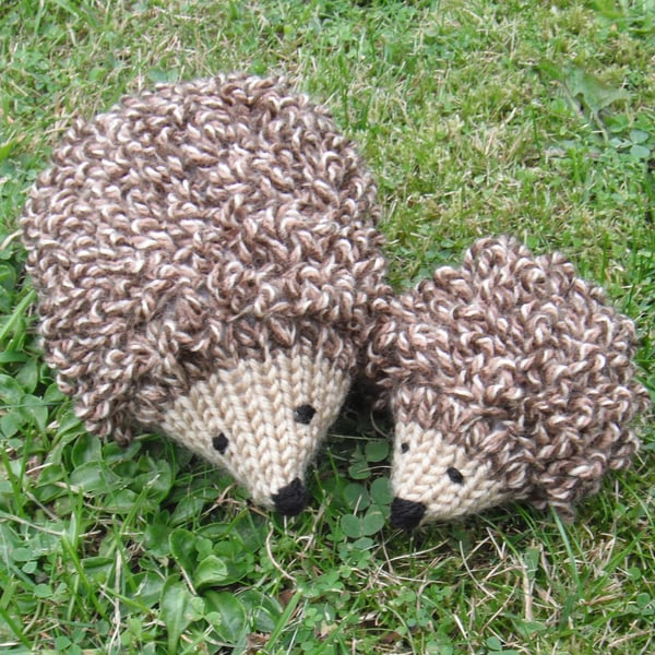 Hand Knitted  Mummy and Baby Hedgehog