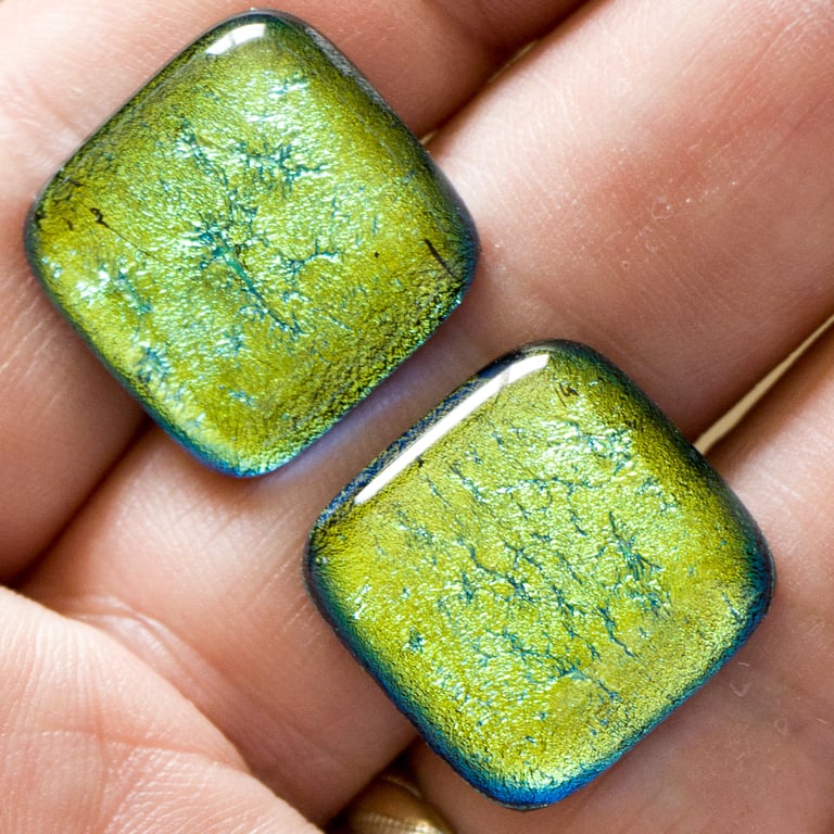 Pale Green Dichroic Glass Cufflinks - 4060