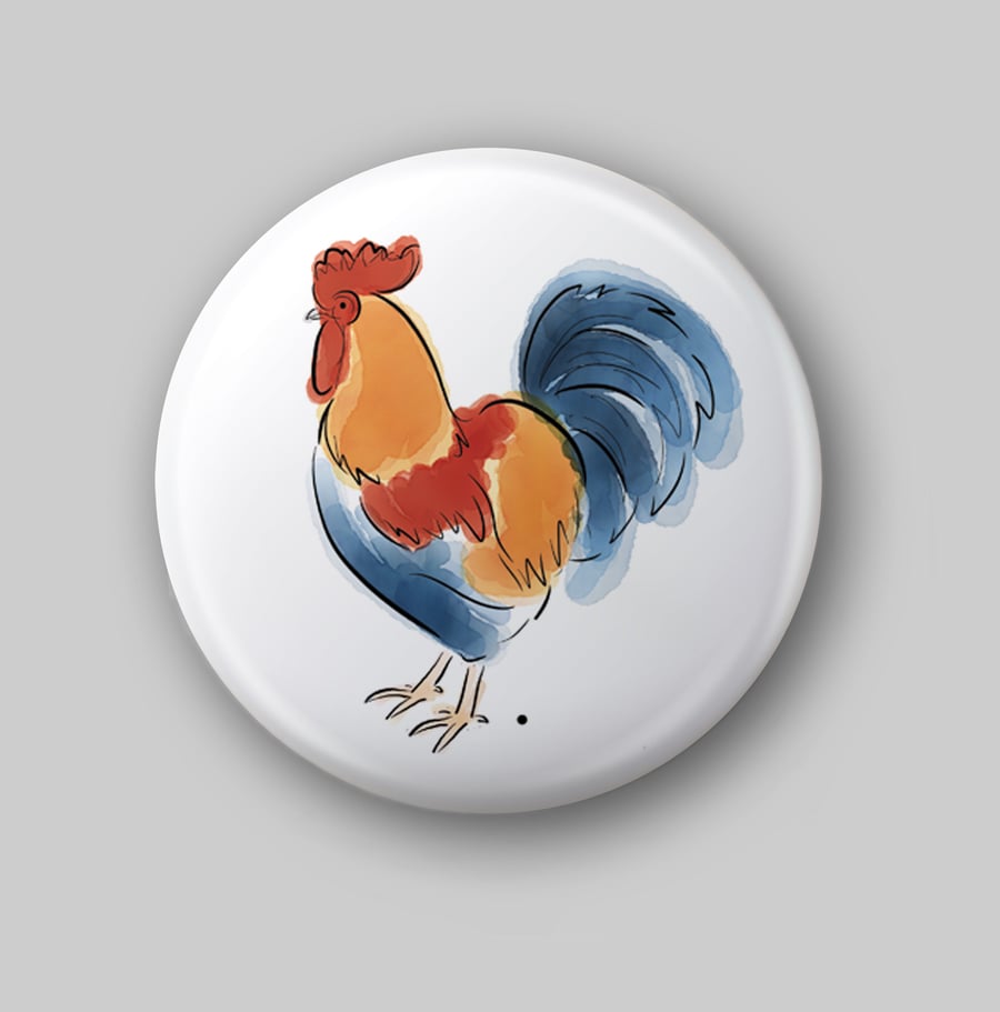 Cockerel Fridge Magnet, 38mm Rooster Magnet, Small Gifts, Round Button Magnet