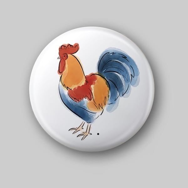 Cockerel Fridge Magnet, 38mm Rooster Magnet, Small Gifts, Round Button Magnet