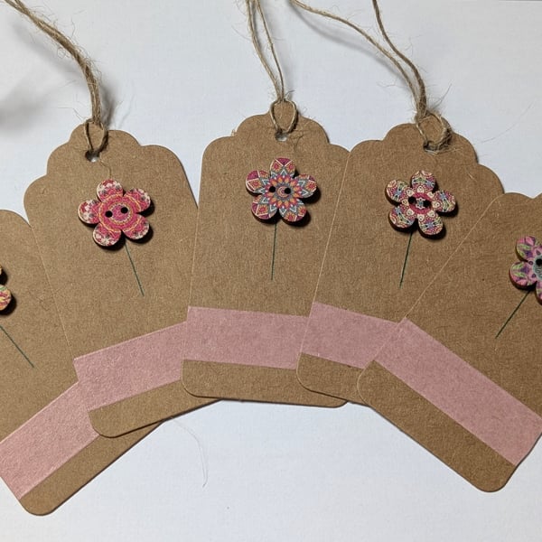 Homemade gift tags made with buttons in packs of 5 - flower buttons