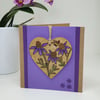 Card with pyrography wooden keepsake floral heart, any occasion greetings card
