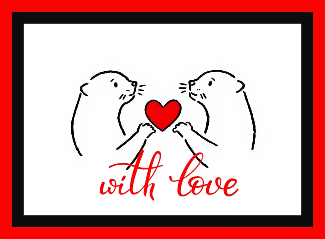 Fun With Love Otter Line Drawing Greeting Card A5 Size 