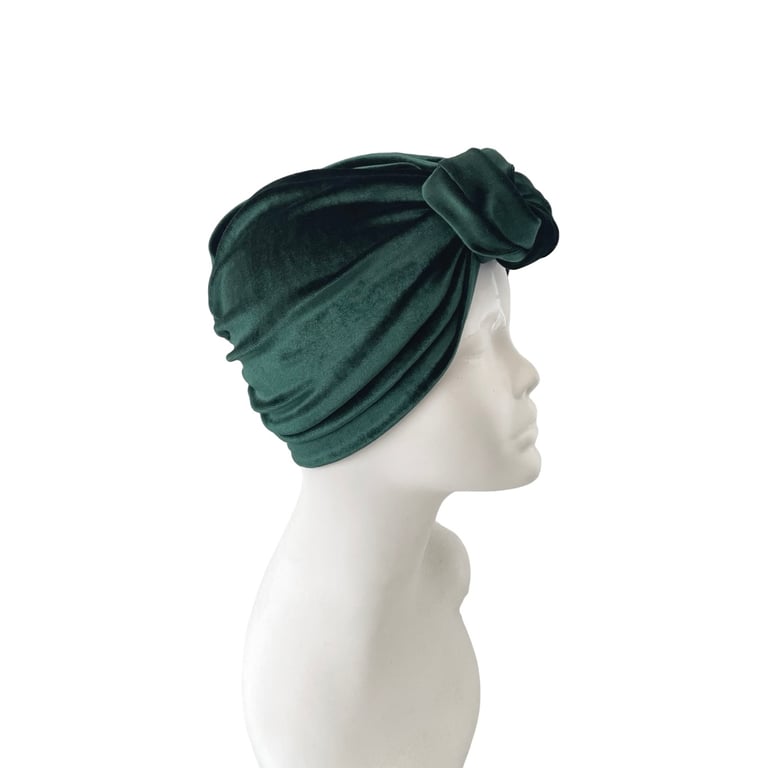Dark Green Knotted Velvet Turban Hat for Women Vintage Style Head Wrap Scarf