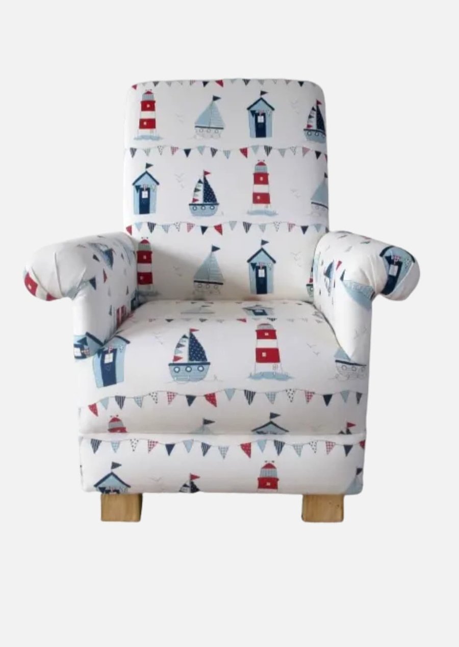 Child's Chair Fryetts Maritime Boats Fabric Blue Red Kid's Armchair Sailing Sea