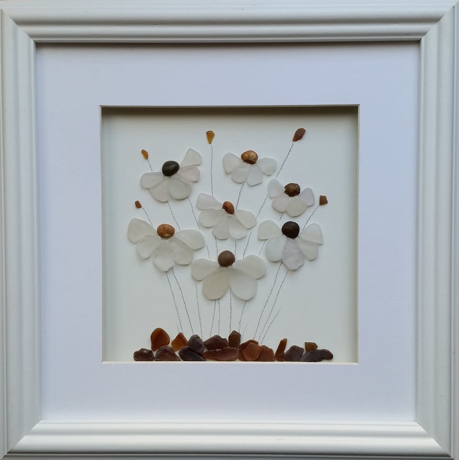Sea Glass Art, Sea Glass Flowers, Daisies Mother's Day Gifts
