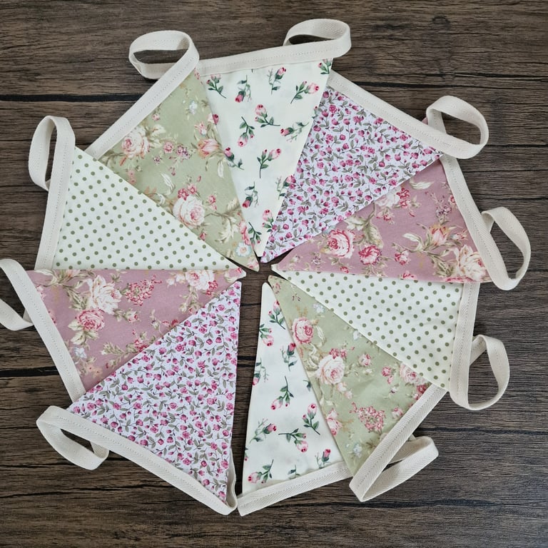 Vintage Style Floral Double Sided Handmade Fabric Bunting