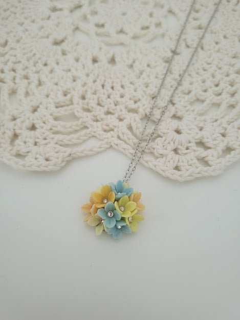 Handmade Hydrangea Polymer Clay Pendant -  Summer Bloom Pendant