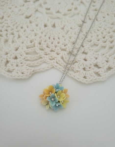 Handmade Hydrangea Polymer Clay Pendant -  Summer Bloom Pendant