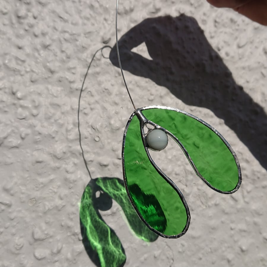 Stained glass mistletoe with white marble copperfoil suncatcher