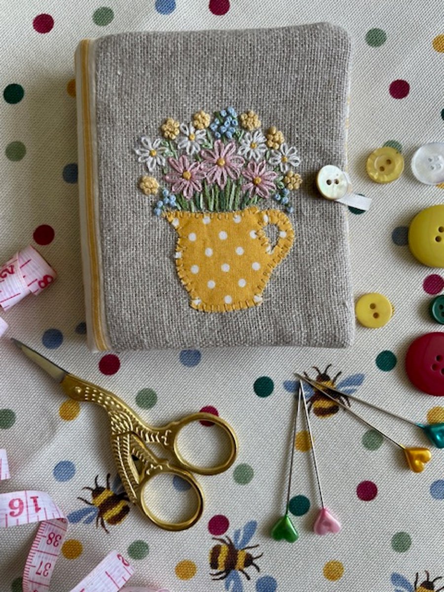 Hand embroidered needle case using Emma Bridgewater 'Polka dot and bee' fabric