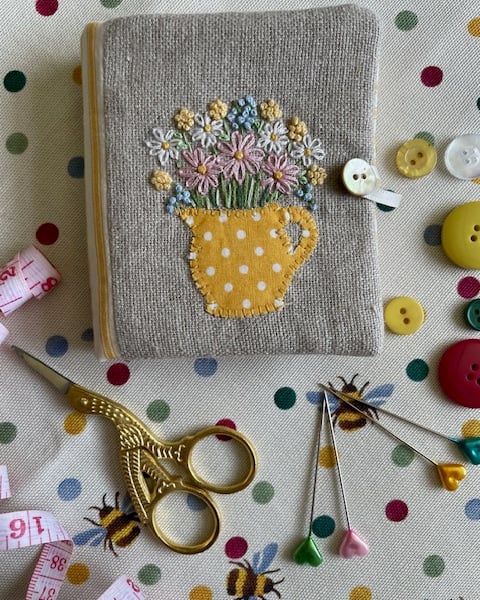 Hand embroidered needle case using Emma Bridgewater 'Polka dot and bee' fabric