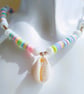 Cowrie Shell Multicolour Rainbow Pastel Beaded Necklace 16-18 Inch - Image 3