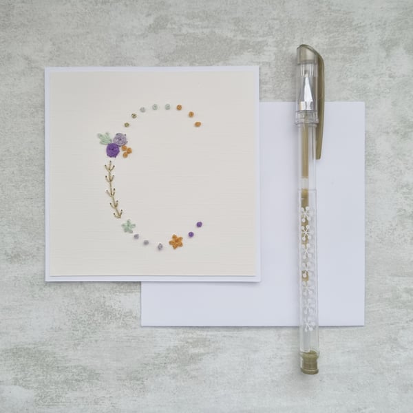 Letter C Embroidered Card, Personalised Bridesmaid Card, Birthday Keepsake Card