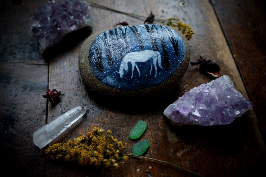 Unicorn Miniature Painting, Stone Painting