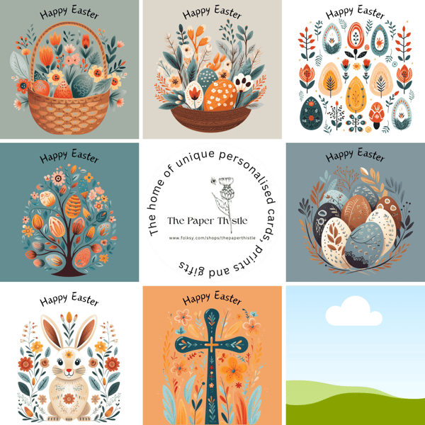 Easter Cards - Box Set of 8 different designed Illustrated cards