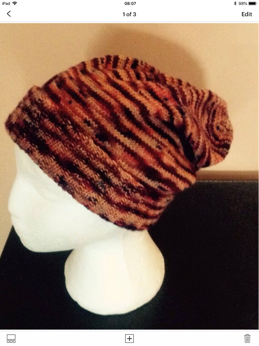 Brown Peach Orange Beanie Slouch Hat 