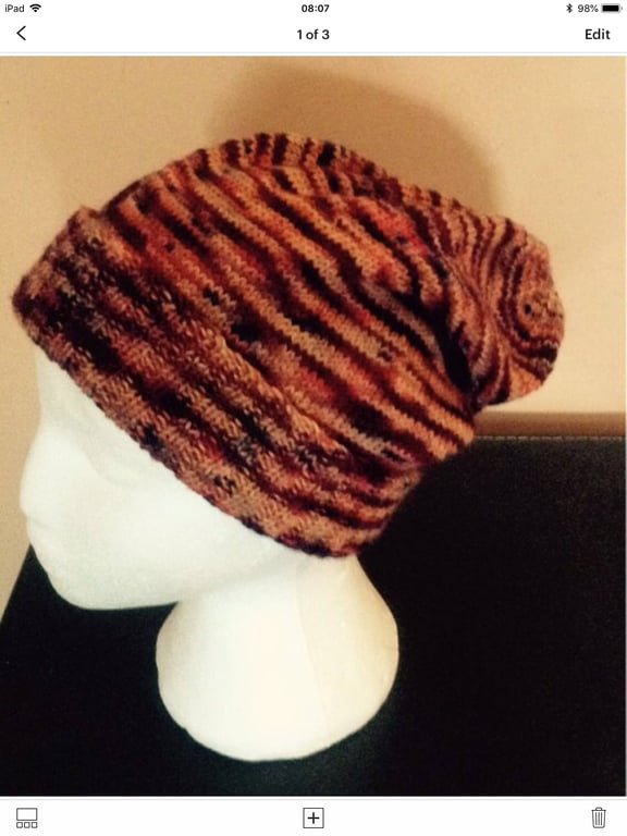 Brown Peach Orange Beanie Slouch Hat 