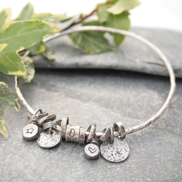 Sterling silver charm bangle