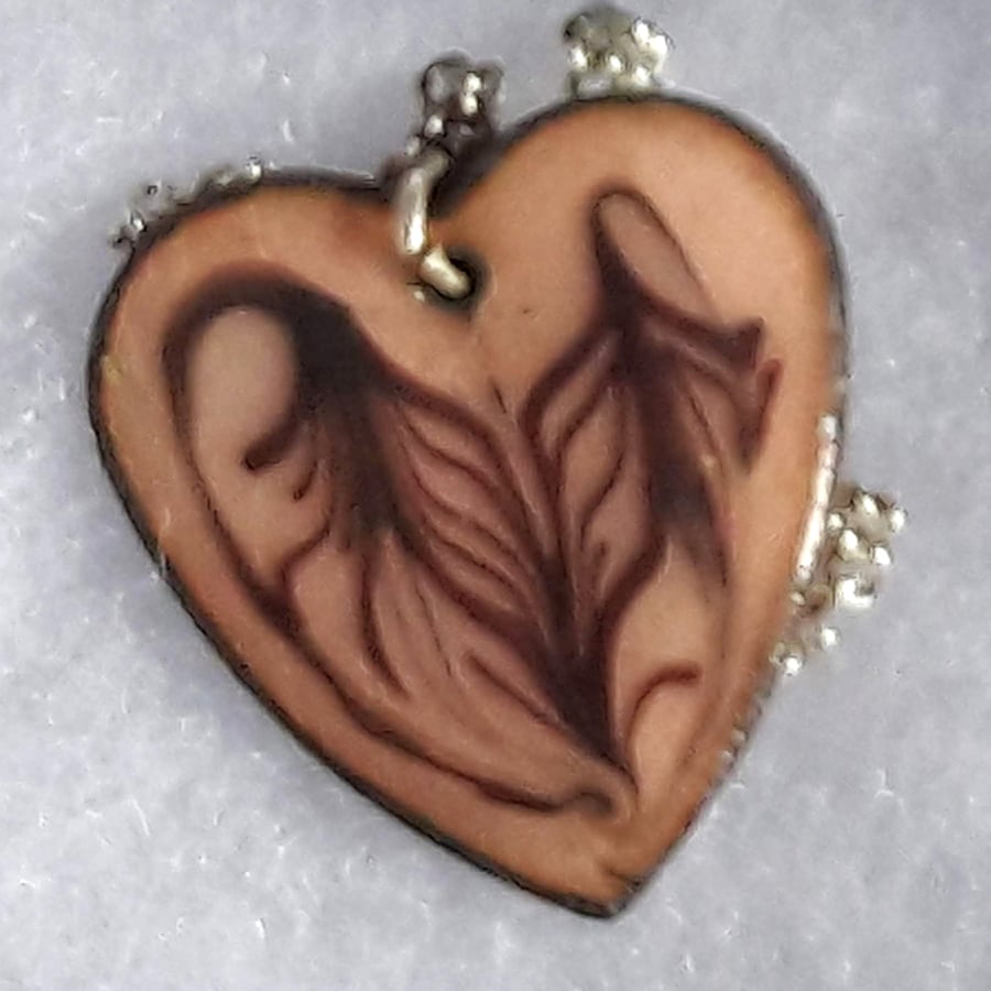 heart pendant - scrolled red-brown over golden brown (No2)