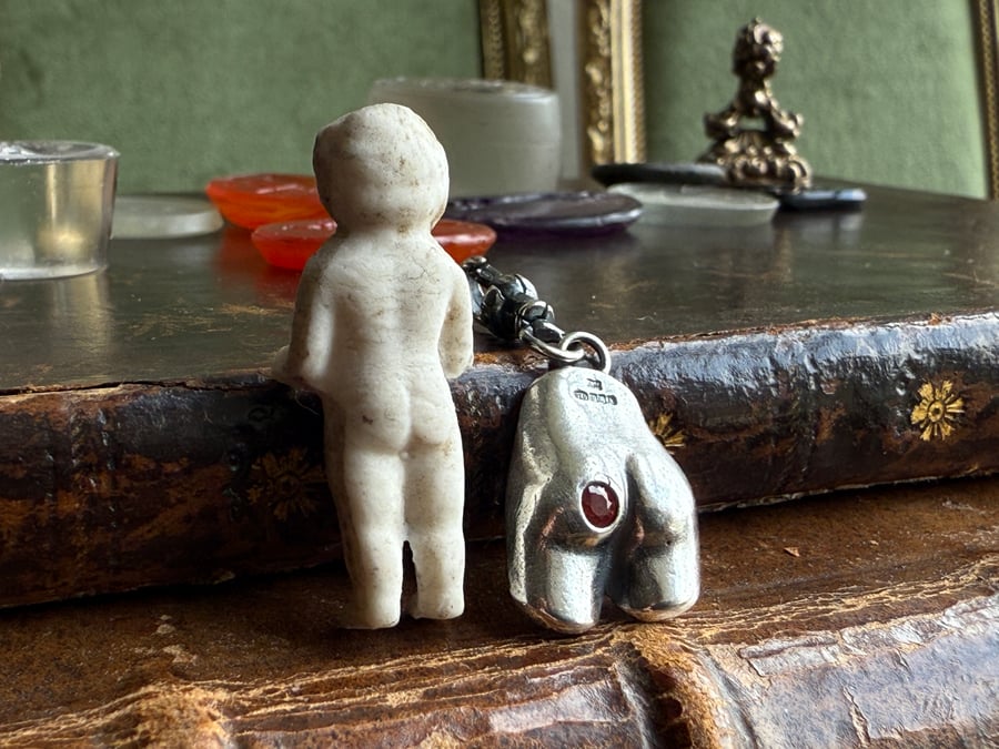 Double Sided Sterling Silver Sapphire Doll Bottom Clip On Pendant Charm