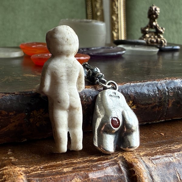 Double Sided Sterling Silver Sapphire Doll Bottom Clip On Pendant Charm