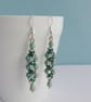 Long Green Glass Beaded Drop Earrings with Crystals - Image 5