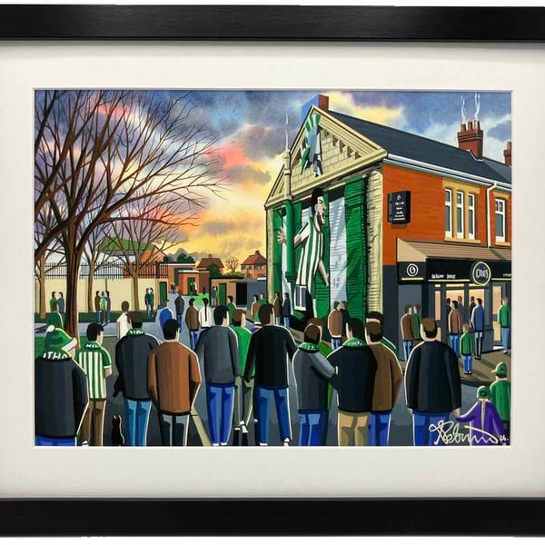 Blyth Spartans, Croft Park Stadium. Framed, Football Art Print. 14" x 11" Frame 