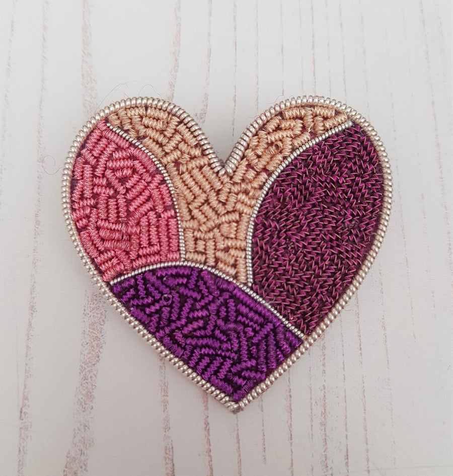 Heart Brooch, Goldwork Brooch, Beaded Brooch, Embroidered Brooch, Goldwork Heart