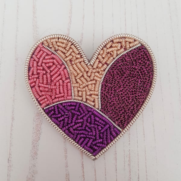 Heart Brooch, Goldwork Brooch, Beaded Brooch, Embroidered Brooch, Goldwork Heart