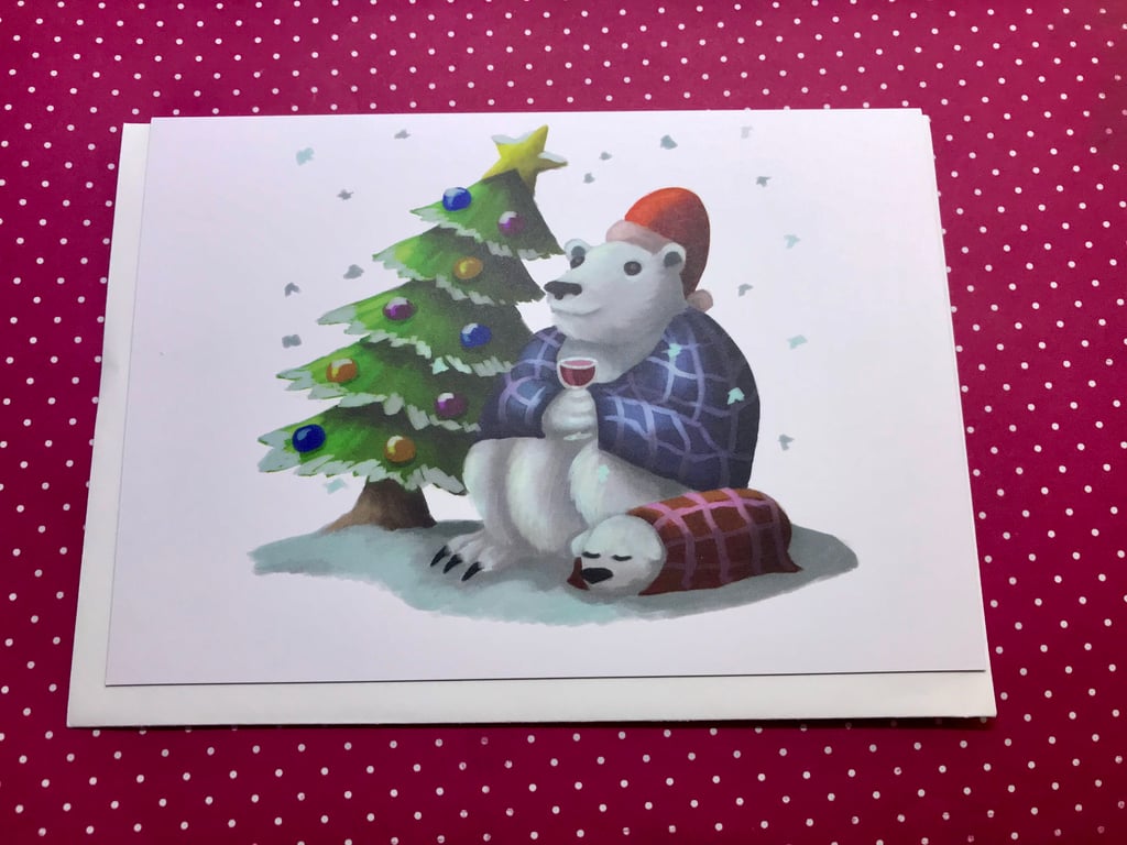 Festive Polar Bear Blank Greeting Card