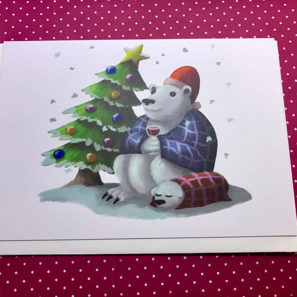 Festive Polar Bear Blank Greeting Card
