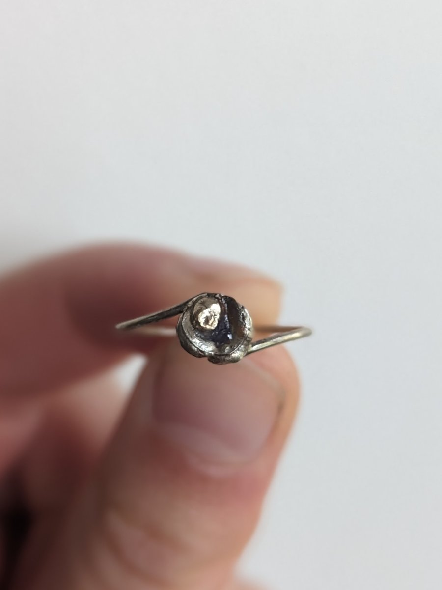 Silver, Gold And Blue Sea Glass Ring