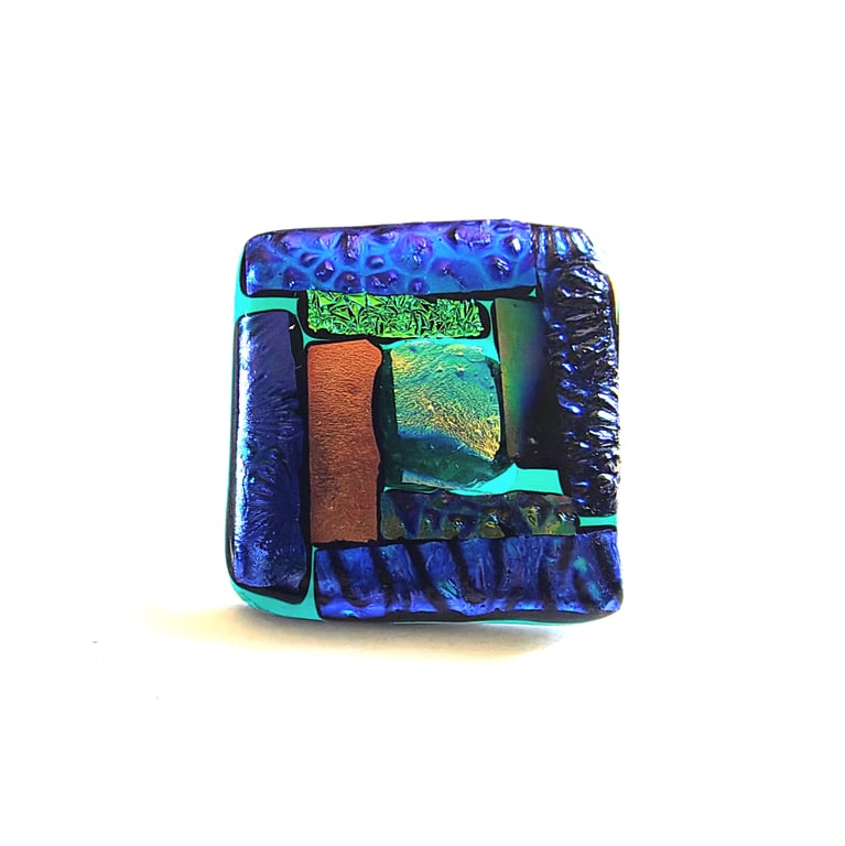 Dichroic L004 Luxury Fused Glass Patchwork Brooch Handmade 