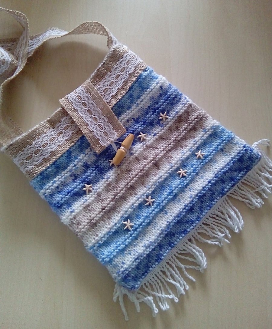 Hand knitted shoulder bag - Beach bag
