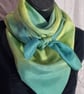 Pure Silk Scarf, Large Square, Blue, Yellow, and Green - Image 7